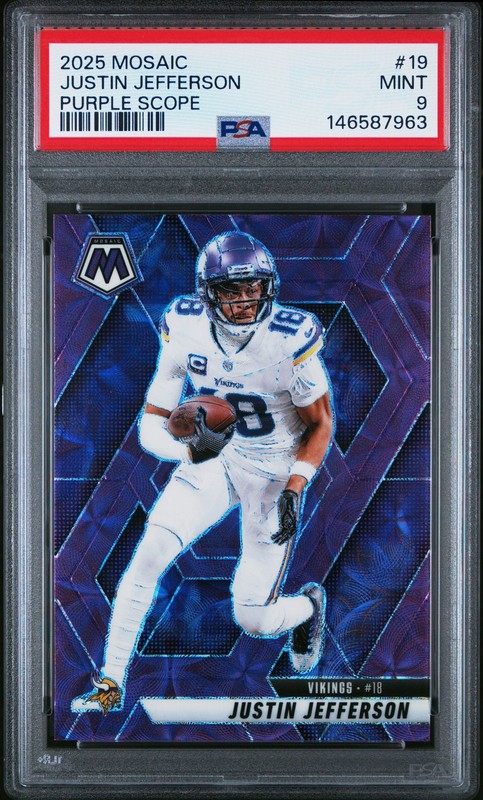 Justin Jefferson 2025 Mosaic #19 Purple Scope PSA 9 Vikings Color Match