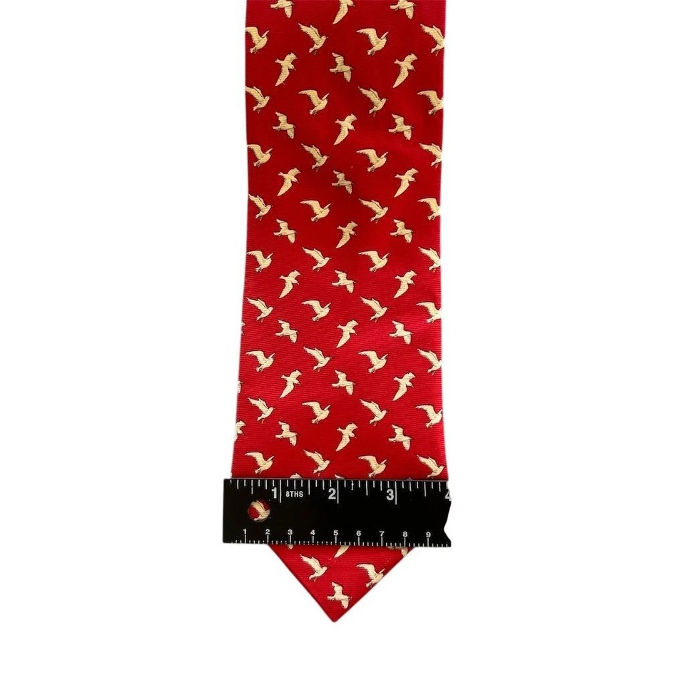 Gravata de seda vermelha masculina Brooks Brothers estampa de pássaro animal resistente a manchas - Imagem 2 de 4