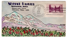 #750a Mt Ranier National Park 1934 FDC - Hand-painted Add-on Ben Kraft