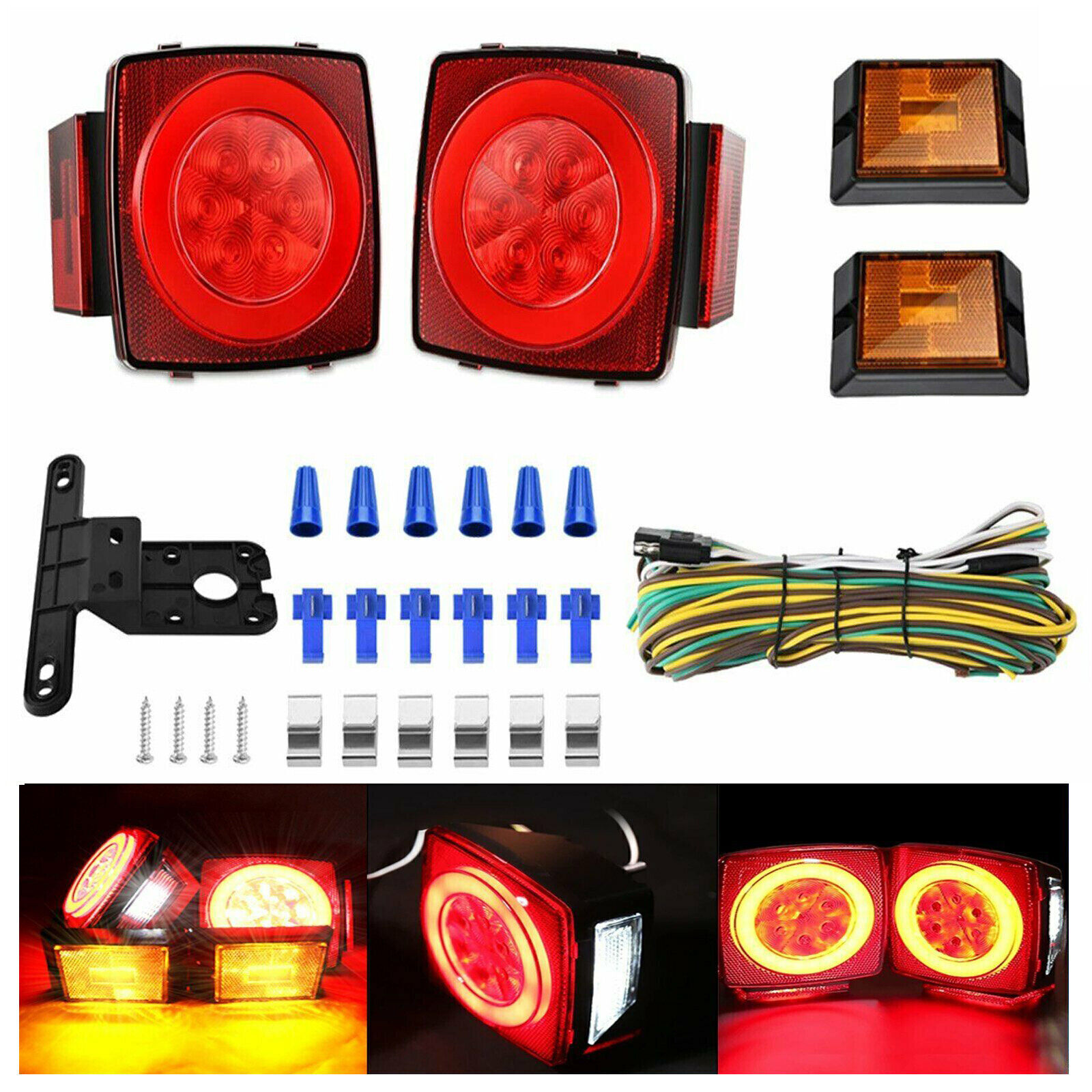 Pair / Trailer LED Light KIT Utility RV 12V wiring Stop Turn Tail Side