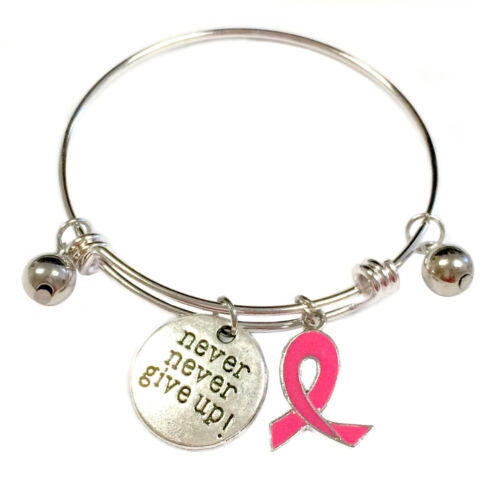 Pink Ribbon Bangle Breast Cancer Awareness Charm Expandable Bangle Bracelet - Picture 5 of 5