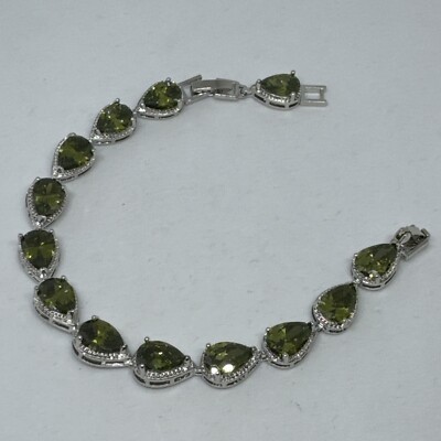 Sterling Silber Lab-Created Olive Peridot und weißer Topas Träne Armband