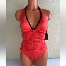 Magicsuit Womens Kara Halter Wire-Free One-Piece Swimsuit Flamingo Orange Sz 8