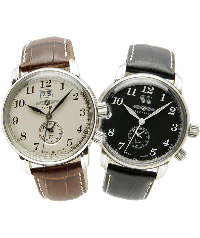 ZEPPELIN LZ127 Swiss quartz watch Big Date Dual time Black