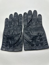 VINTAGE Dark Navy Blue "Leather Tailored   Floral Stitching Gloves Sz 7