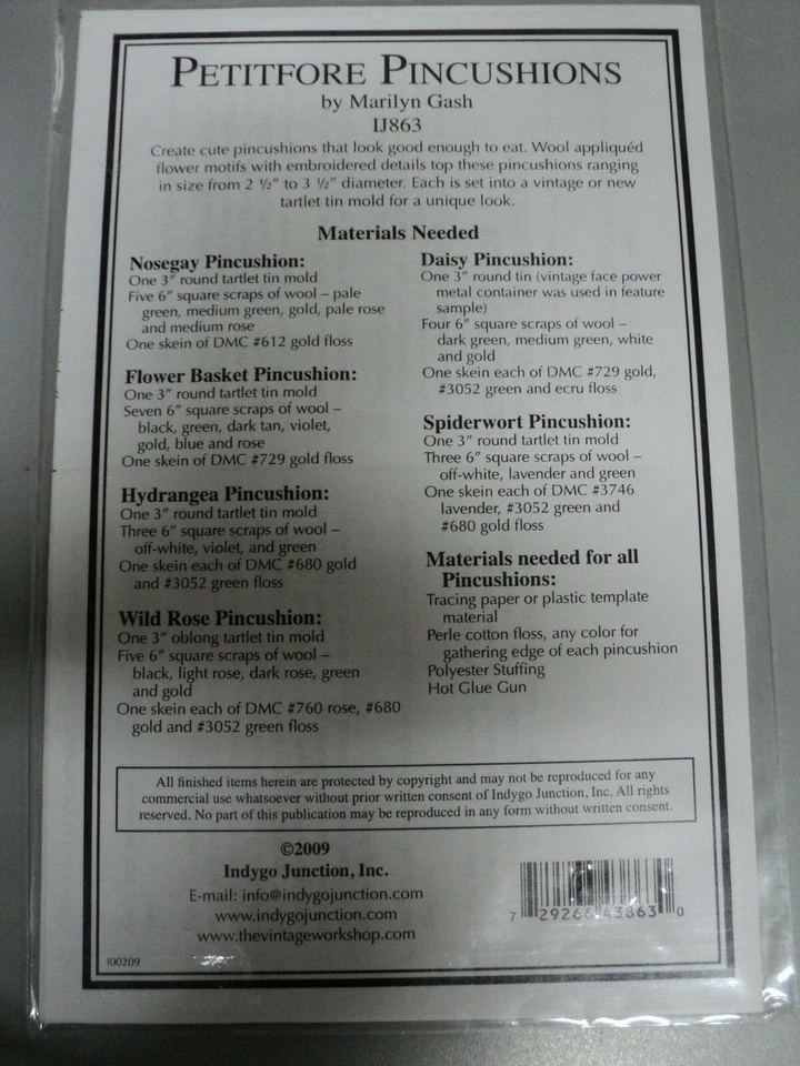 INDYGO JUNCTION PETITFORE PINCUSHIONS  MARILYN GASH DESIGN  # IJ863  NEW - Image 2 of 3