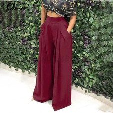 Palazzo Trousers Women Elastic Waist Culottes 8-22 Full Length Wide Leg Pants