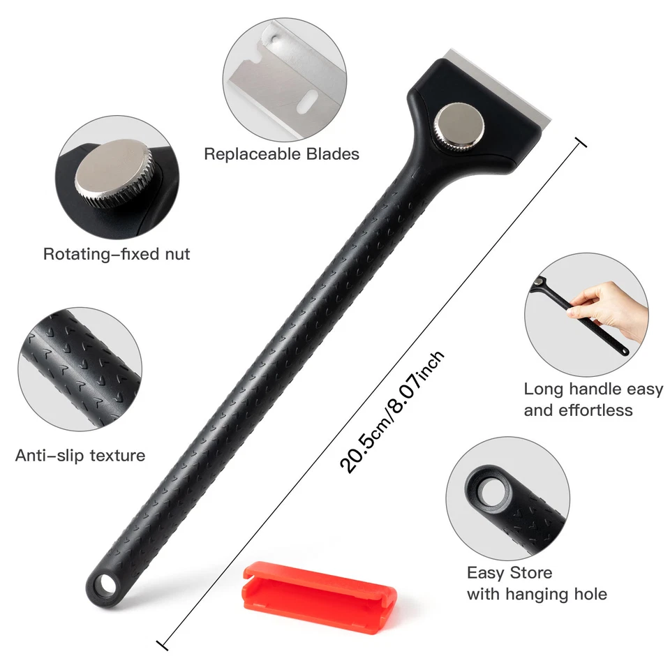 2 peças raspador de lâmina de cabo longo com 100 peças lâminas de aço carbono para remoção de adesivo - Imagem 3 de 4