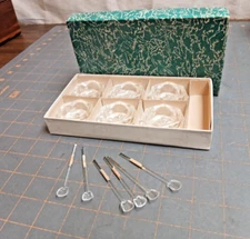 Vtg Czechoslovakia 6 Glass Salt Cellars with 6 Serving Spoons in Org Box