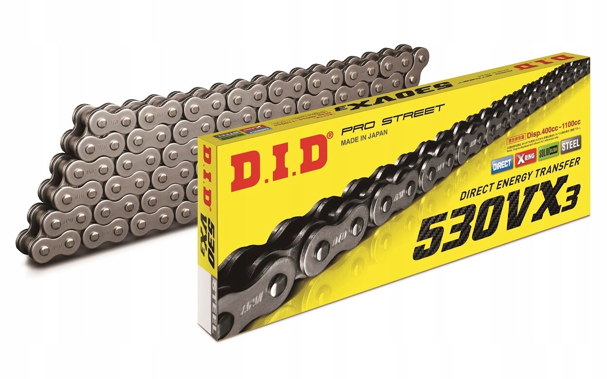 Chaîne DID 530 VX3-122 X-Ring ouverte en acier ultra robuste pour moto de route