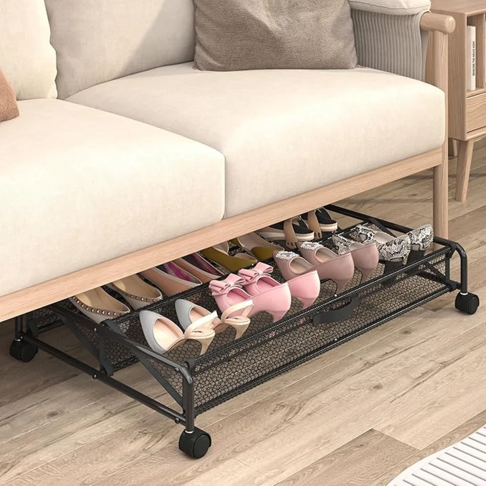 Almacenamiento de zapatos debajo de la cama con ruedas organizador de zapatero de metal que ahorra espacio Foto 2 de 4