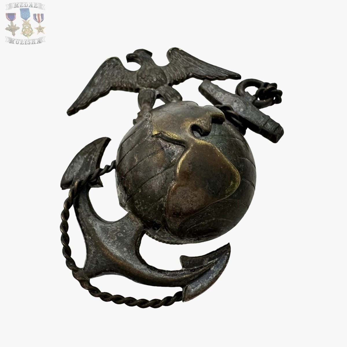 1930'S U.S. MARINE CORPS EAGLE GLOBE ANCHOR HAT BADGE OFFICER