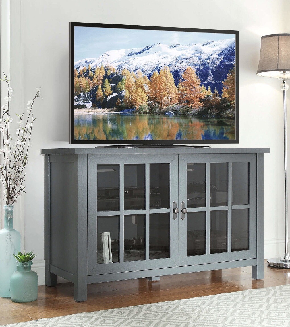 Wood Oxford Square TV Stand Console for TVs up to 55-Inch Glass