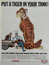 1964 Humble Oil Co Enco Tiger Tank Boost Power Gasoline Motor VTG Print Ad