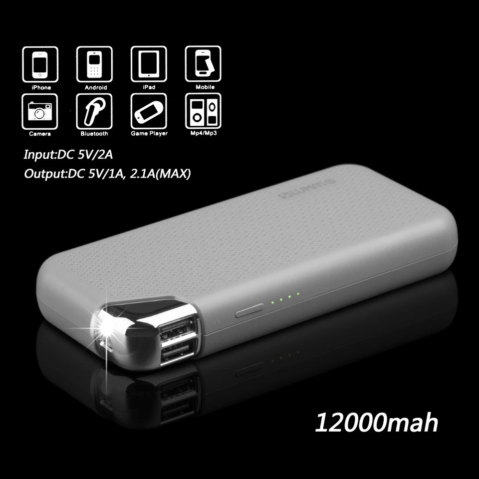 12000mAh Dual USB Portable GREY Battery Charger Power Bank For Cell Phone US - Image 2 of 4