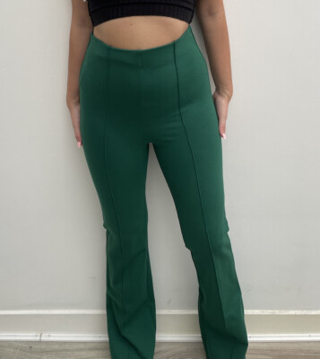 Primark New Green Flared Bell Bottom Trousers High Waisted Size 10 Stretch  Party UK