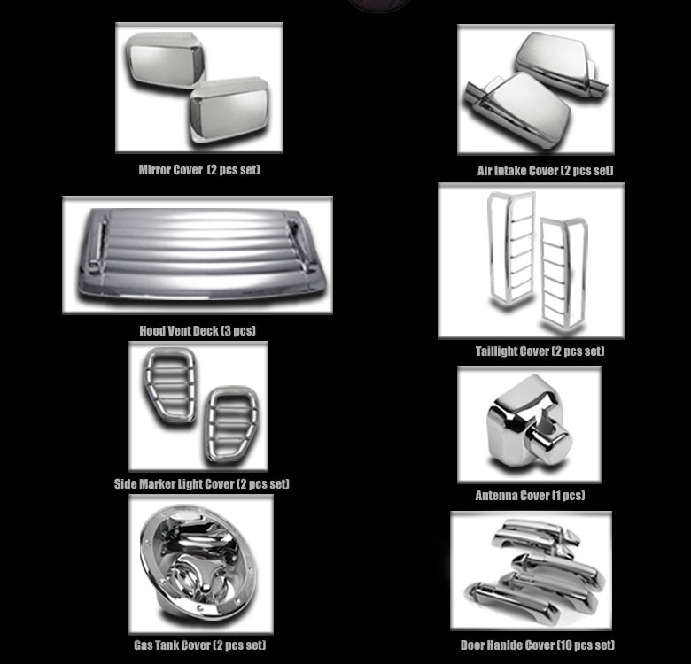 06-10 HUMMER H3 CHROME COVER TRIM 24PCS COMBO SIDE MIRROR HOOD
