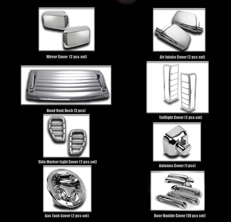 06-10 HUMMER H3 CHROME COVER TRIM 24PCS COMBO SIDE MIRROR HOOD DECK VENT ANTENNA - Image 2 of 2
