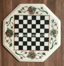 12" Antique Marble Top Chess Board Game Handmade Semi Precious Inlay Stone