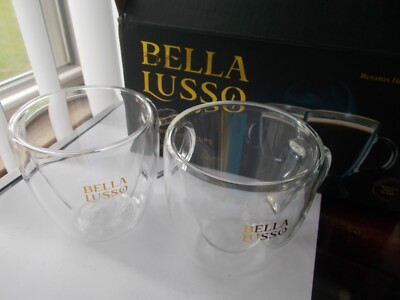 Set of 2 New Bella Lusso 5 ounce Glass Espresso Cups, in Box