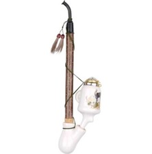 Gesteckpfeife mit Porzellankopf und Weichselholzrohr Jagdmotive, sortiert, 30cm