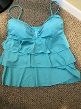 KENNETH COLE Reaction Women  s Size Large Teal Ruffle Tankini