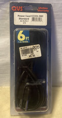 QVS 6 FT Power Cord New in Sealed Package
