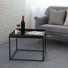 24-inch Modern Tray Top End Table - Matte Black Metal Square Side Table