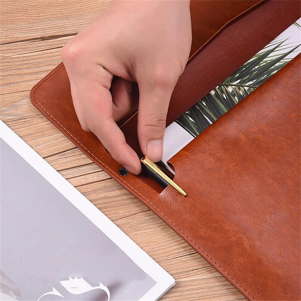 Document folder PU leather A4 A6 briefcase snap fastener folder file compartment - Image 4 of 4