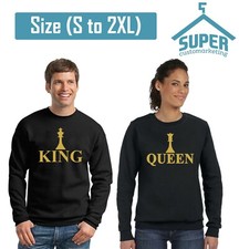 Hand Made King Queen CHESS Couple CREWNECK Sweatshirt GOLD Design Cartoon Funny
