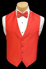 Men's Orange Tuxedo Vest Tie Bow or Long Formal Wedding Groom Prom Cruise