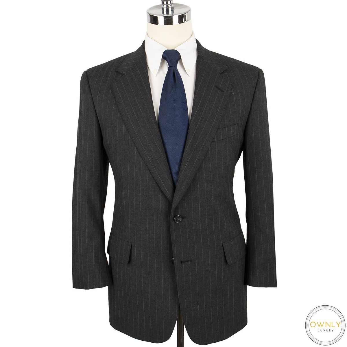 Brooks Brothers Grey Wool Striped Woven MiUSA Flat Front 2Btn Suit 39R