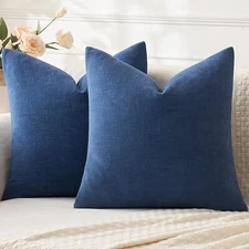 Set of 2 18x18 Inch Navy Blue Chenille Throw Pillow Covers Soft Cushion