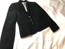 Tahari Arthur S Levine Lady Black Tiny Blue Dots Blazer, sz 8, VGUC