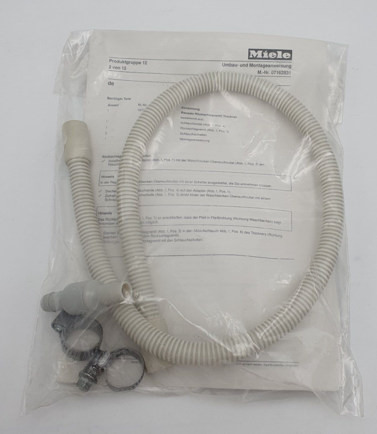 Miele 6729293 Rückschlagventil mit Kondensschlauch für Trockner 