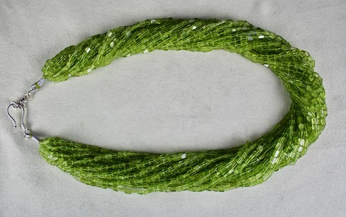 Natural Peridot Fancy Tube 20" Necklace Green Gemstone 1023 Ct Sterling Silver - Picture 6 of 10