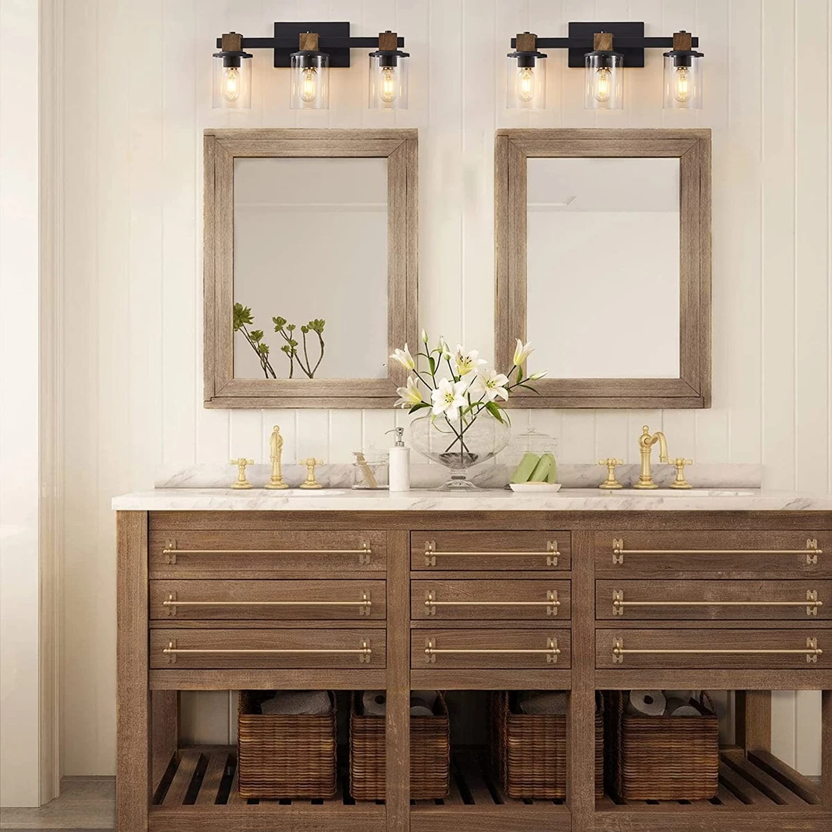 Farmhouse Vanity Lights for Bathroom 3 Light Wood Bathroom Light Fixtures over