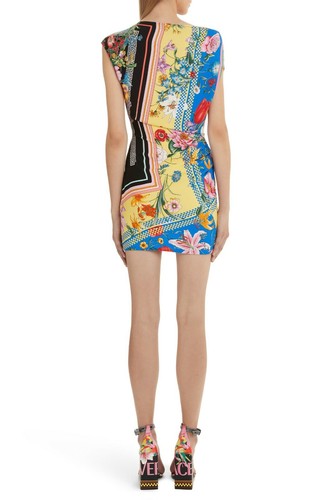 🖤 VERSACE Iconic Floral Print Asymmetric Drape Ruched Bodycon Dress 6 US 42IT - Picture 2 of 10