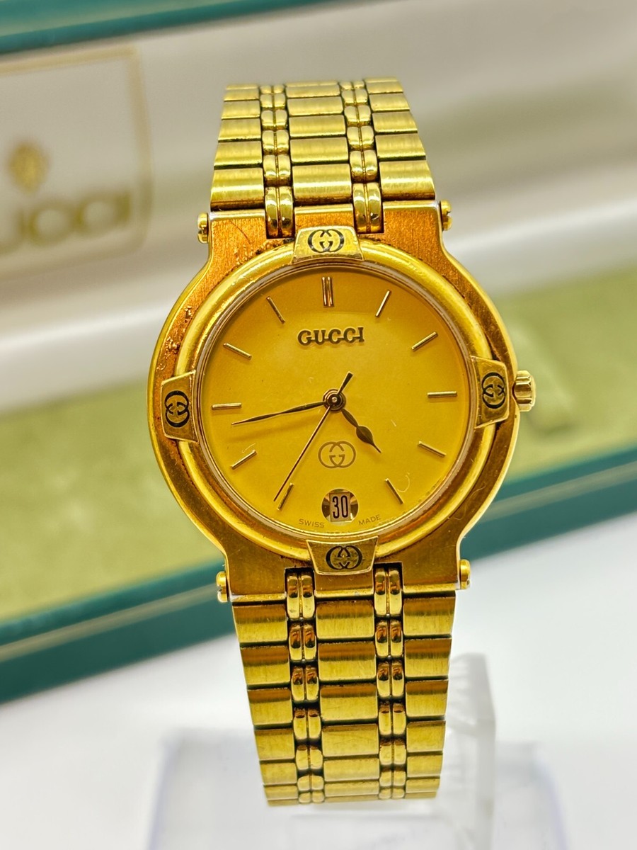 GUCCI　9200m　時計 Exc+5 w/Box ] GUCCI 9200M Gold Dial Gold Plated Quartz Mens
