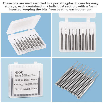 10PCS(1.0mm) 1/8'' Shank CNC Bit End Mill CNC Router Bits Flat Nose Carbide