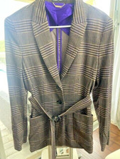 Marc Cain Women s Plaid Tan Purple Blazer Jac...