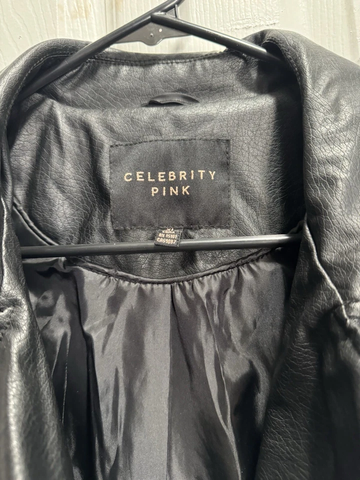 Jaqueta de motociclista feminina celebridade rosa preta couro sintético tamanho médio - Imagem 4 de 4