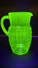 Vintage Anchor Hocking Green Uranium  Block Optic Glass Pitcher 8"
