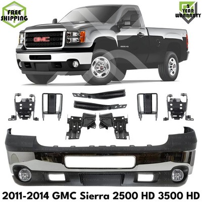 Front Bumper Chrome & Brackets Kit For 2011-2014 GMC Sierra 2500 HD & 3500 HD