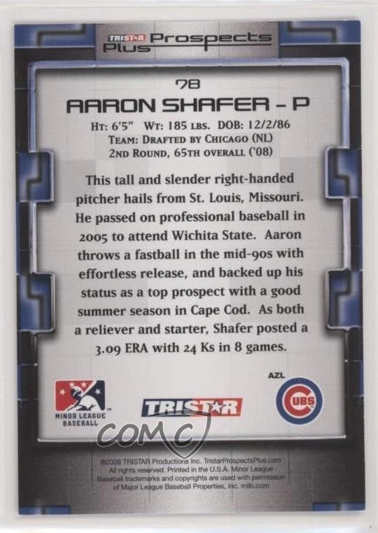 2008 TRISTAR Prospects Plus Aaron Shafer #78 - Image 2 of 2
