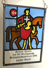 ANTON GUNTI VITRAIL BLASON buntglas STAINED GLASS Scheiben SUISSE Basel DON SANG