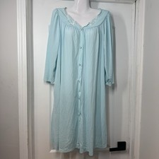 Miss Elaine Housecoat Womens L Blue Embroidered Floral Robe Muumuu Gown