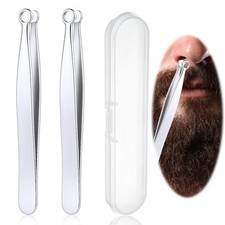 2 Pcs Universal Nose Hair Trimming Tweezers, Round Tip Tweezers 9.5cm, Silver