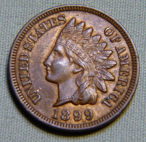 1899 Indian Head Penny Cent - AU / UNC Full Liberty With 4 Diamonds Lot 1387