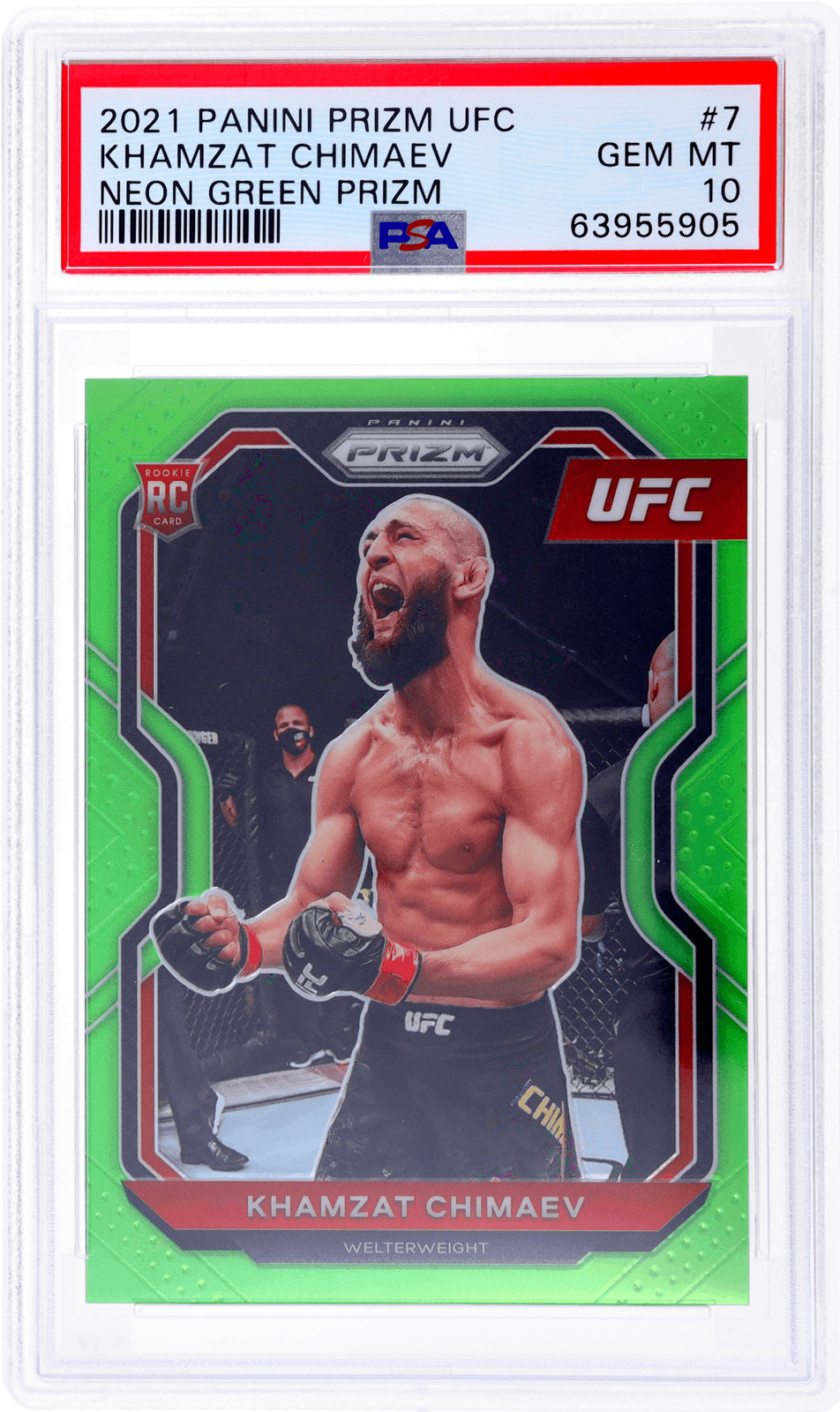 2021 Panini Prizm UFC Khamzat Chimaev Neon Green Prizm #7 /75 PSA 10 Rookie RC